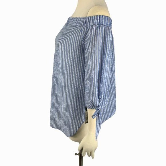 Mossimo Large Top NWT Off Shoulder Blue Stripe Blouse - Picture 4 of 6